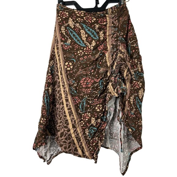 NWT Earthbound Trading Asymmetrical Brown Drawstring Skirt Boho Hippie Small - Picture 1 of 9